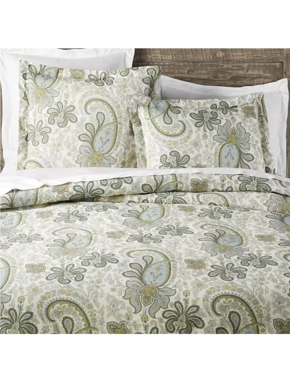 Pottery Barn Full Queen Duvet Cover Organic Cotton Charlie Paisley Green Blue